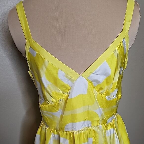 Banana Republic SILK Yellow and White Fit and Flare dress with pockets 6 - Picture 4 of 8